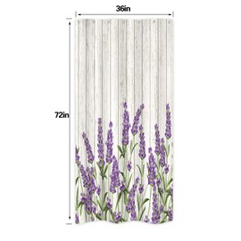 Riyidecor Small Stall Lavender Shower Curtain 36Wx72H Inch Rustic Wooden Board Purple Flowers Floral Herbs Leaves Fabric Polyester Waterproof Fabric 7 Pack Plastic Hooks