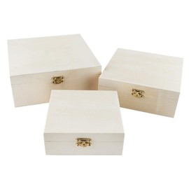 Ideen mit Herz Wooden boxes with lid, set of 3, small, ideal for storage, with metal closure, 3 different sizes: 20 x 20 x 8 cm, 17 x 17 x 6.5 cm and 13.8 x 13.8 x 5.2 cm, for crafts and painting, DIY