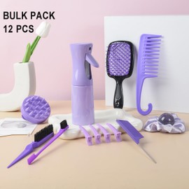 12 Pcs Hair Brush Set, Spray Bottle,3 Pieces Slick Back Hair Brushes for Toddlers,Women, Soft Scalp Massager for Baby Shower Detangling Hair Brushes with Wide Tooth Combs for Baby Girls Boys (purple)