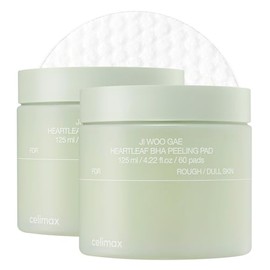 celimax Ji.Woo.Gae Heartleaf BHA - Almohadilla peladora de doble edición | con extractos de hoja de corazón, almohadillas de tóner exfoliantes, exfoliaciones faciales, hidratante, para piel con problemas y brotes, regalo del día de la madre (60 blocs x 2)