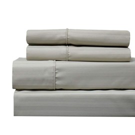 Royal Hotel Bedding 620-Thread-Count Sheet Set, Wrinkle-Free Cotton-Blend Sheets, Sateen Striped, Deep Pocket, Full Size, Beige