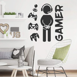 Gamer Wall Decals-Gamer with Controller Joystick Wall Décor Stickers for Kids Playroom,Creative Art Design,Great for Home Boys Playroom Bedroom,Nursery Walls (21.6 x 23.6 In) 02