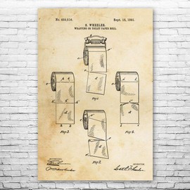 Toilet Paper Squares Poster Print, Bathroom Decor, Plumber Gift, Restroom Art, House Warming Gifts, Powder Room Vintage Paper (12 inch x 18 inch)