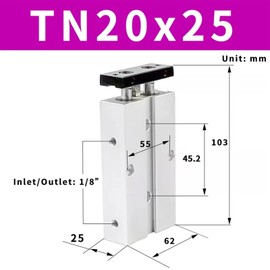 BVAKEIDZE TN20 Series 20mm Bore Compact Air Cylinders TN20 Dual Action Air Pneumatic Cylinder(Color:TN20x25-S)