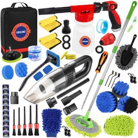 GASLIKE 63PCS Car Wash Cleaning Kit,Car Wash Brush with Long Handle,Car Detailing Kit with Foam Gun,Car Cleaning Supplies,Handheld Vacuum, Car Detailing Kit (63PCS)