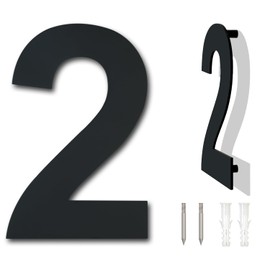 Stainless Steel Metal House Number - Height 178 mm - Arial Font - Modern Black (Number 2)