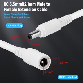12V DC Power Extension Cable 6 Feet (2-Pack), 5.5 mm x 2.1 mm 5521 Male to Female 5V 9V 12V 24V Plug Supply Adapter Power Cord for CCTV Security Camera, IP Network, DVR Standalone, LED Strip, Router