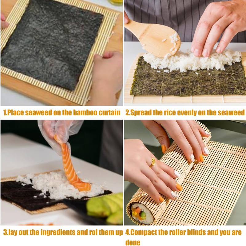 Fizzix 2 PCS Bamboo Sushi Mat Set, Traditional Rolling Mats