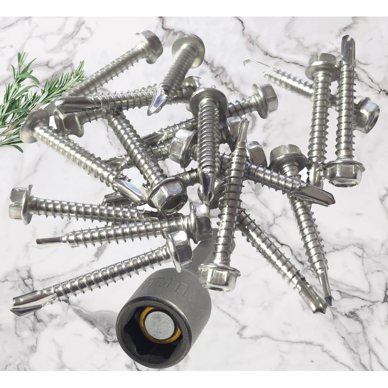 Pack of 20 Self-Drilling Stainless Steel Screws Bolts with Hex