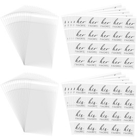 Yexiya 200 Set His Her Favorite Stickers Candy Bags Wedding Favor Stickers 4x6 Inches Cellophane Bags That Seal Themselves for Wedding Favor Labels Guest Welcome Bag Stuffers Bulk (White,Square)