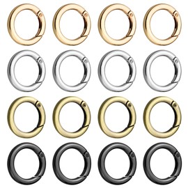 Hysagtek Spring O Rings, 16 Pcs Round Spring Snap Clip Hook 35mm Round Carabiner Clips Trigger Heavy Duty Keyring Buckle for Bags Purses Key Chains Crafts, 4 Colors