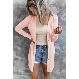 MEROKEETY Women's Open Front Lightweight Cardigan Long Sleeve Button Down Loose Outwear, LightPink, L