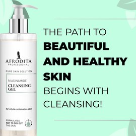 Afrodita Professional Niacinamide Cleansing Gel for Oily & Combination Skin, Gentle Facial Cleanser with Hyaluronic Acid, Deep Pore Cleansing, 94% Natural Origin, No Alcohol & Sulphates, Vegan
