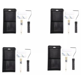 Unbranded 4x Mini Paint Roller Painting Kit 5pc brush roller frame 2 rollers tray
