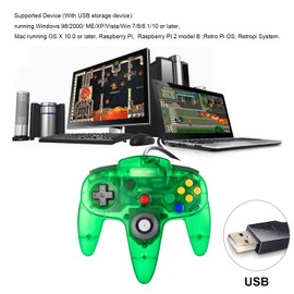 suily USB Controller for Classic N64 Games, Wired USB Gamepad Joystick for Windows PC Mac Linux Raspberry Pi 3 (Clear Green)