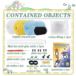 Crochet Kit for Beginners, 3 Pieces Animal Crochet Set for Beginners Children DIY Braided Hair Cord Crochet Set with Yarn Instructions Crochet Hook Set Crochet Animals Crochet Set for Beginners Adults