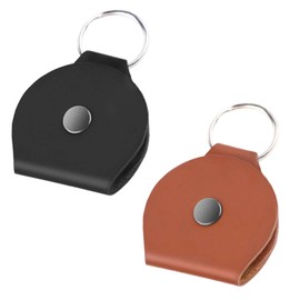 WLLHYF 2PCS Leather Keychain Ring Holder Slim Jewelry Travel Pouch Wedding Engagement Ceremony Ring Storage Box Ear Hook Flat Case Small Workout Gym Coin Bag Brown and Black
