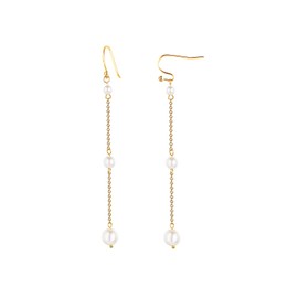 Kyazeo Dainty Pearl Earrings for Women 18K Gold Plated Simple Pearl Drop Earring Long Chain Wedding Earrings Everday Jewelry for Bridesmaids