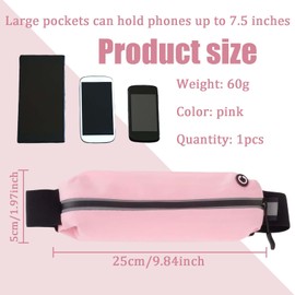 Fashion Pink Fitness Multi-Funny Waist Bag is Unisex with Adjustable Elastic Band Large Capacity Slim Elastic Waterproof Reflective Running Belt, Suitable for Exercise, Cycling, Outdoor Activities
