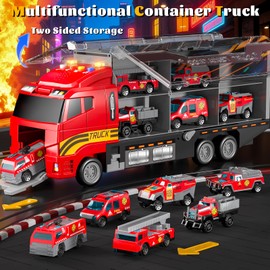 YunWings Toddler Boys Fire Truck Set: Fire Car Toy for Boy 3 4 5 6 Years Old | with Play Mat and Die-Cast Toy Car | Birthday Gifts Toys for 3-8 Year Old Boys | Girl Toys Cars with Light and Sound