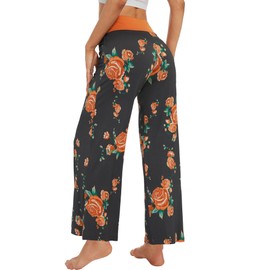 WiWi Pajama Pants for Women Plus Size Pajamas Bottoms Wide Leg Lounge Viscose from bamboo Sweatpants Soft Sleep Pant S-4X, Grey/Floral, X-Large