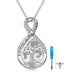 WINNICACA Urn Necklaces for Ashes Sterling Silver Cremation Jewelry for Ashes Urns for Human Ashes Pendant Necklace with Funnel Filler Kit, Sterling Silver, Opal