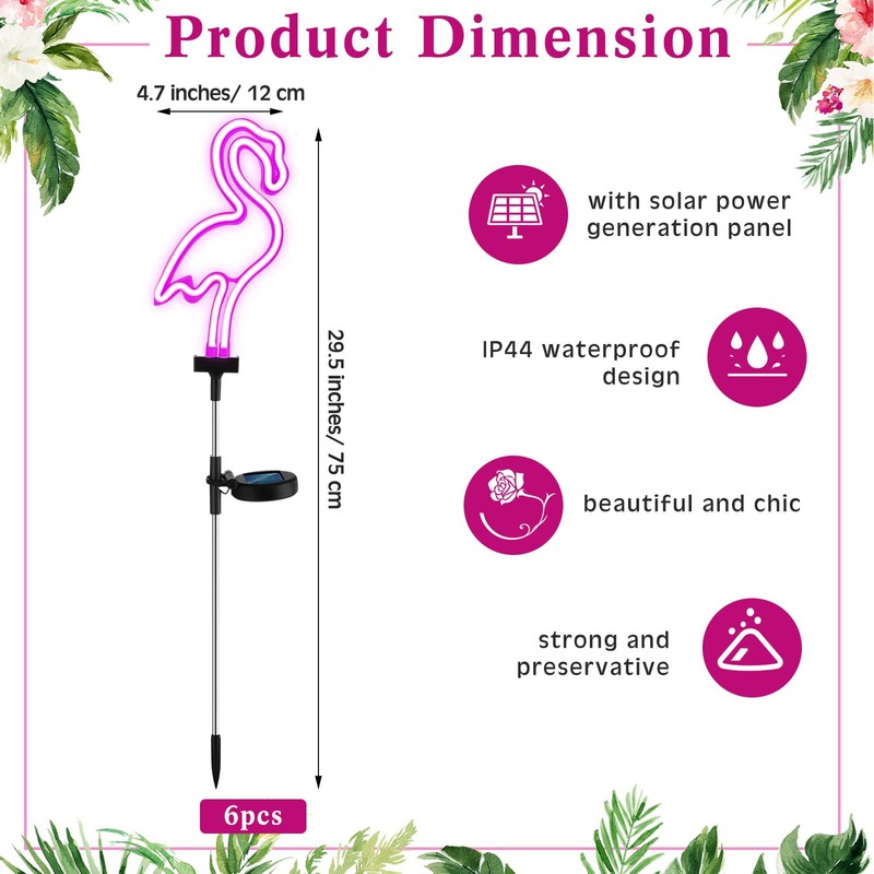 Retisee 6 Pcs Flamingo Solar Stake Lights Pink Flamingo Outdoor