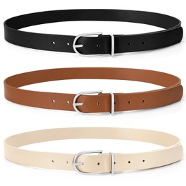 SUOSDEY 3 Pack Womens Fashion Leather Belts for Jeans Dresses Pants Black Brown Beige Ladies Belts with Silver Buckle