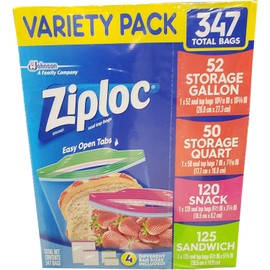 Ziploc Gallon, Quart, Sandwich, and Snack Storage Bags - Variety pack - 347 Total