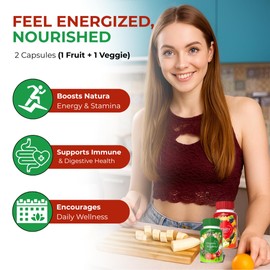 ZAFINCO Fruit and Veggies Supplement with 50 Different Fruits & Vegetables - Fruits and Vegetables Supplements with 90 Fruit Capsules, 90 Veggie Capsules, Whole Food Nutritional Supplement in One Pack