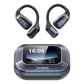 Auriculares Inalambricos Htc Ne25 Ai Audifonos Traductores Con Pantalla Tctil Inteligente Luz Lcd Color Negro Bluetooth 6.0 Audifonos Ows Open Ear... 