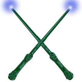 Magic Light Up Wizard Wand for Kids Sound Illuminating Girls Boys Toy Witchcraft Cosplay Accessory 2 Piece Green