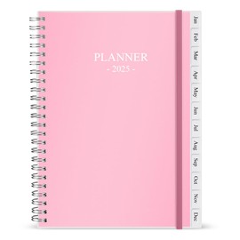 2025 Planner - Weekly & Monthly Planner Runs January 2025 to Dec 2025, 6.25" x 8.25", 12 Monthly Tabs, 14 Notes Page, Plastic Pocket, Flexible Cover with Twin-Wire Binding, Planners 2025, Pink