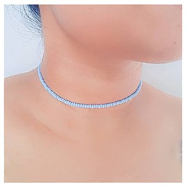 Yheakne Boho-Perlen-Choker-Halskette, kleine Reisperlen-Halskette, Strandblaue Halskette, Schmuck für Frauen und Mädchen (blau)