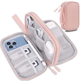Lacdo Organizador Electrónico, Bolsa Organizadora de Cables de Viaje Estuche para Accesorios Electrónicos Estuche Portátil de Doble Capa para Cables, Cargador, Teléfono, Auriculares, Rosa Claro