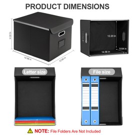 Hleelomi Collapsible File Box with Lid & Plastic Slide - Hanging Document Organizer for Office/Home, 14.96x12.6x10.83 Inch,Decorative Home File Bin,Black, 1 Pack (No Folders Included)