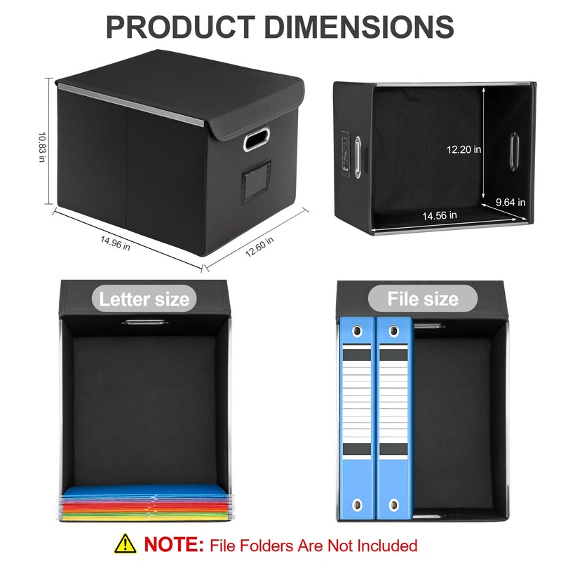 Hleelomi Collapsible File Box with Lid & Plastic Slide -