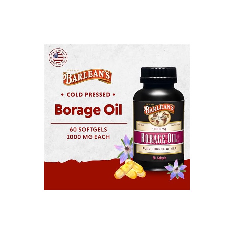 Barlean's Organic Oils Borage Oil, 1000 mg. 60 Count, Bottle