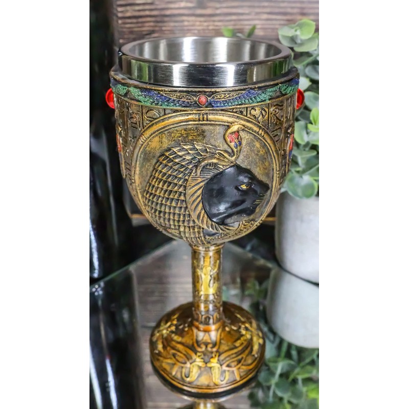 Ebros Ancient Egyptian Wine Goblet In Golden Hieroglyphic Design With