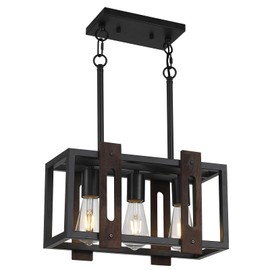 SEEBLEN Modern Farmhouse Pendant Light Kitchen Island, 3 Light Wood and Metal Linear Chandelier,Vintage Dining Room Light Height Adjustable,E26 Base.