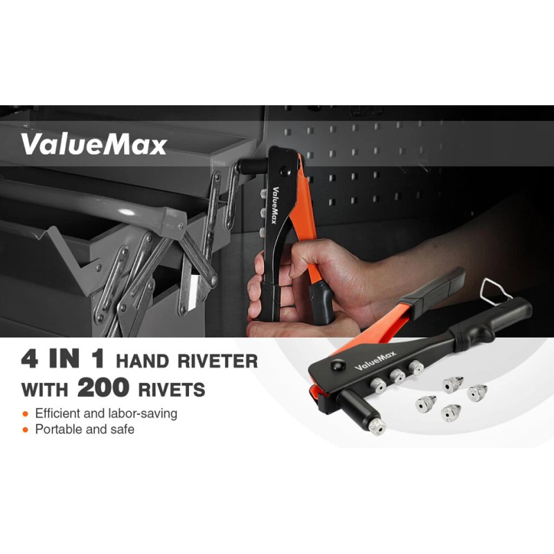 ValueMax 4-in-1 Hand Riveter/Rivet Gun Pop Rivet Tool Kit with