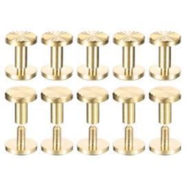 sourcing map 10Pack Brass Chicago Screws, 4x8x10mm Flower Texture Flat Head Screw Back Binding Post Nail Stud Rivets Fastener for DIY Leather Craft Belt Strap