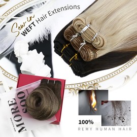 Moresoo Remy Weft Hair Extensions Real Hair Ombre Weave Extensions Real Hair Wefts for Sewing Dark Brown with Honey Blonde #4/27/4 Human Hair Weave Bundles 100 g/Pack 40 cm