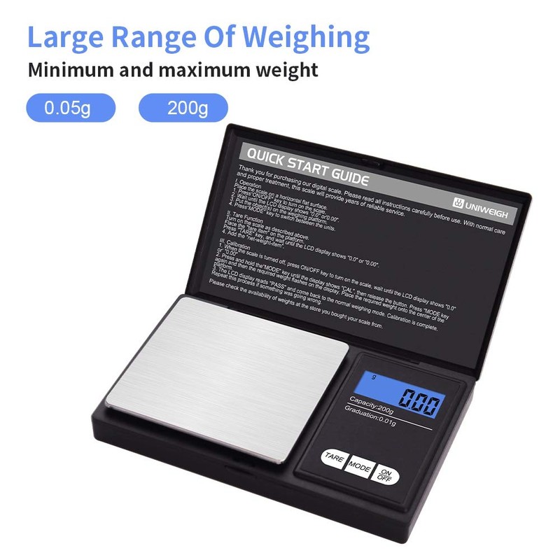 UNIWEIGH Gram Scale,200 gx0.01 g(7.05 oz x 0.001 oz) Digital