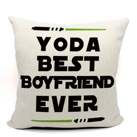 Mancheng-zi Best Boyfriend Ever Throw Pillow Case, Funny Boyfriend Gift, Boyfriend Birthday Gift, Long Distance Relationship Gifts, 18 x 18 Inch Linen Cushion Cover for Sofa Couch Bed