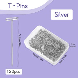 120 Pcs 2 Inch T-Shape Sewing Pins with Plastic Clear Box - Stainless Steel T-Pins for Wig Heads & Knitting Sewing Craft (51mm/2inch)