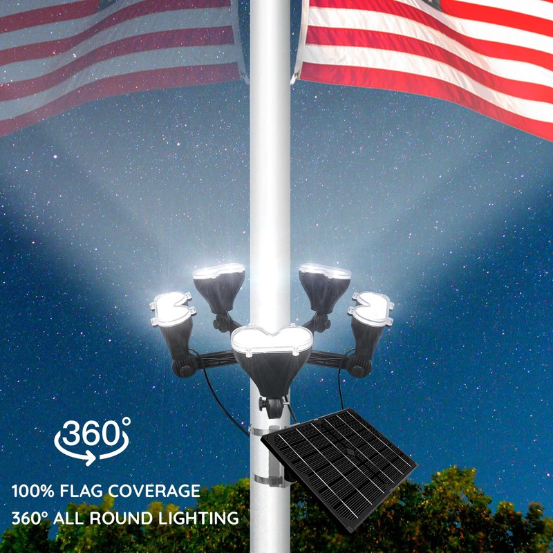 Gakigond Flag Pole Light Solar Powered，12000mAh，5-in-1Brightest LED Flagpole Lights for
