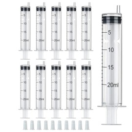 Pack of 12 20 ml syringes with lid, plastic syringe sterile packaging with measurement for scientific laboratories, dispensing, measuring liquids, animal feeding, plant irrigation