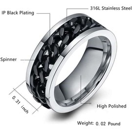 LRGKMCWTOB 8mm Bottle Opener Finger Ring Rotatable Beer Bottle Cap for Women Men at Party Inner Chain Spinner of Polished Stainless Titanium Steel Jewelry Opening Tool Remover(Size 11)