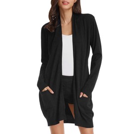 GRACE KARIN Womens Essential Solid Open Front Long Knited Cardigan Sweater Black M